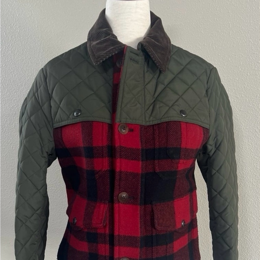 Ralph Lauren POLO Red Wool Buffalo Check Quilted Field Jacket Womens 2 EUC